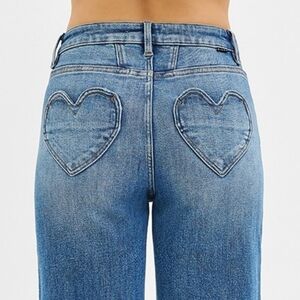 High-Rise Heart Back Pocket Jeans - Blue